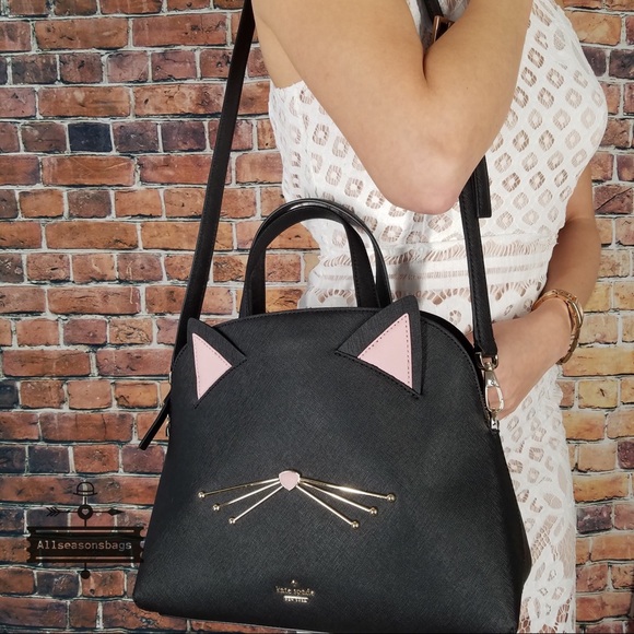 Kate spade black meow cat Lottie satchel leather - Picture 5 of 8